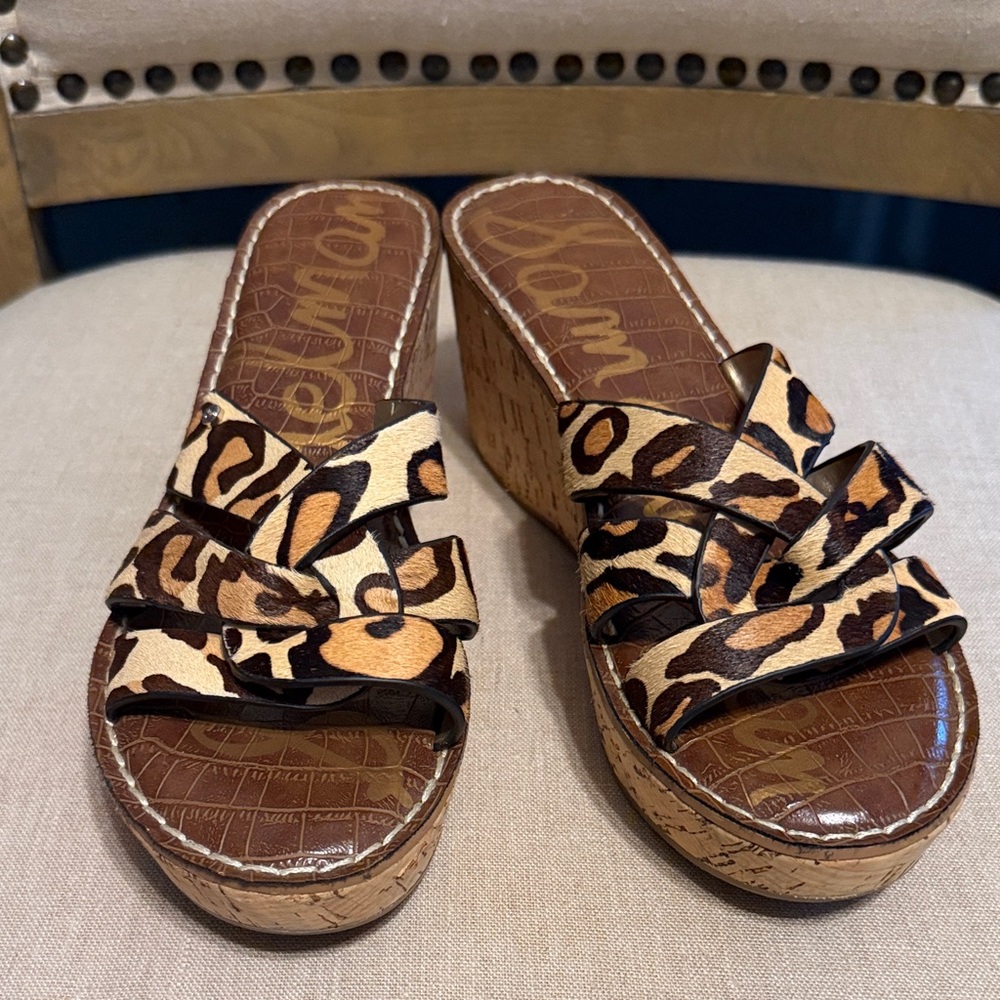 Sam Edelman Women’s Animal Fur Print Wedge Sandals, Size 8.5